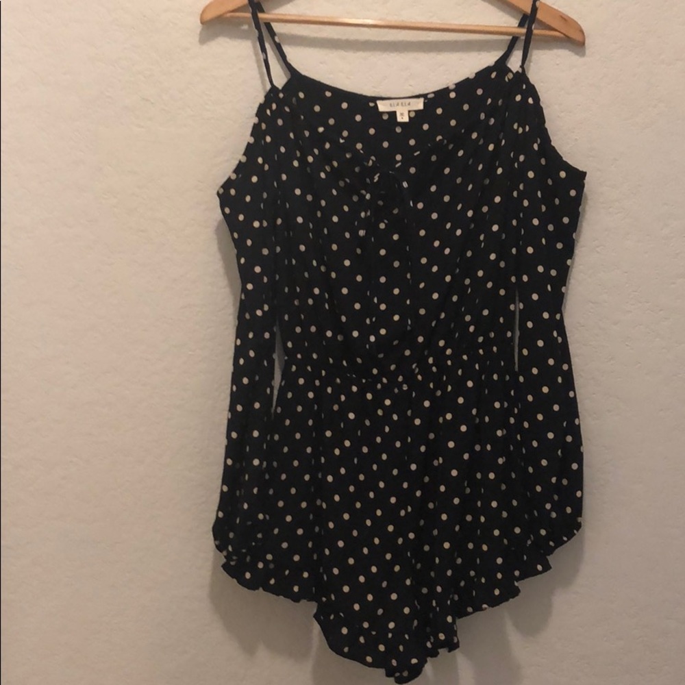 Black Cold Shoulder Polka Dot Romper - Picture 4 of 6
